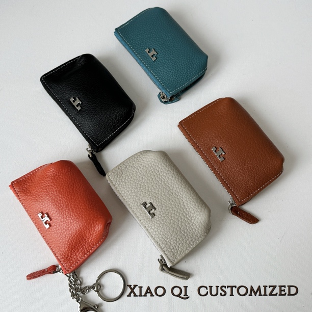 Xiao Qi头层牛皮拉链零钱包多功能收纳时尚耳机包卡包钥匙包挂饰