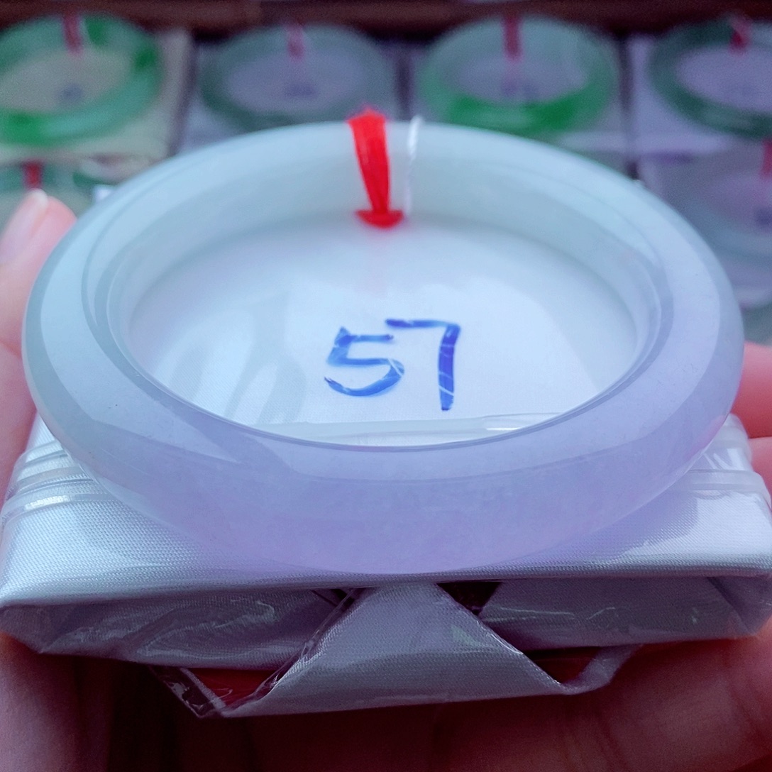 翡翠未镶嵌手镯（圆镯）0308-57圈口 半山水 紫罗兰 有纹