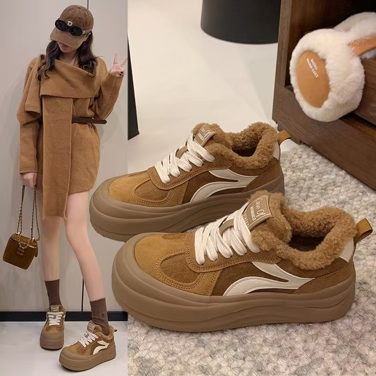 7818  冬季复古丑萌加绒厚底休闲女鞋
