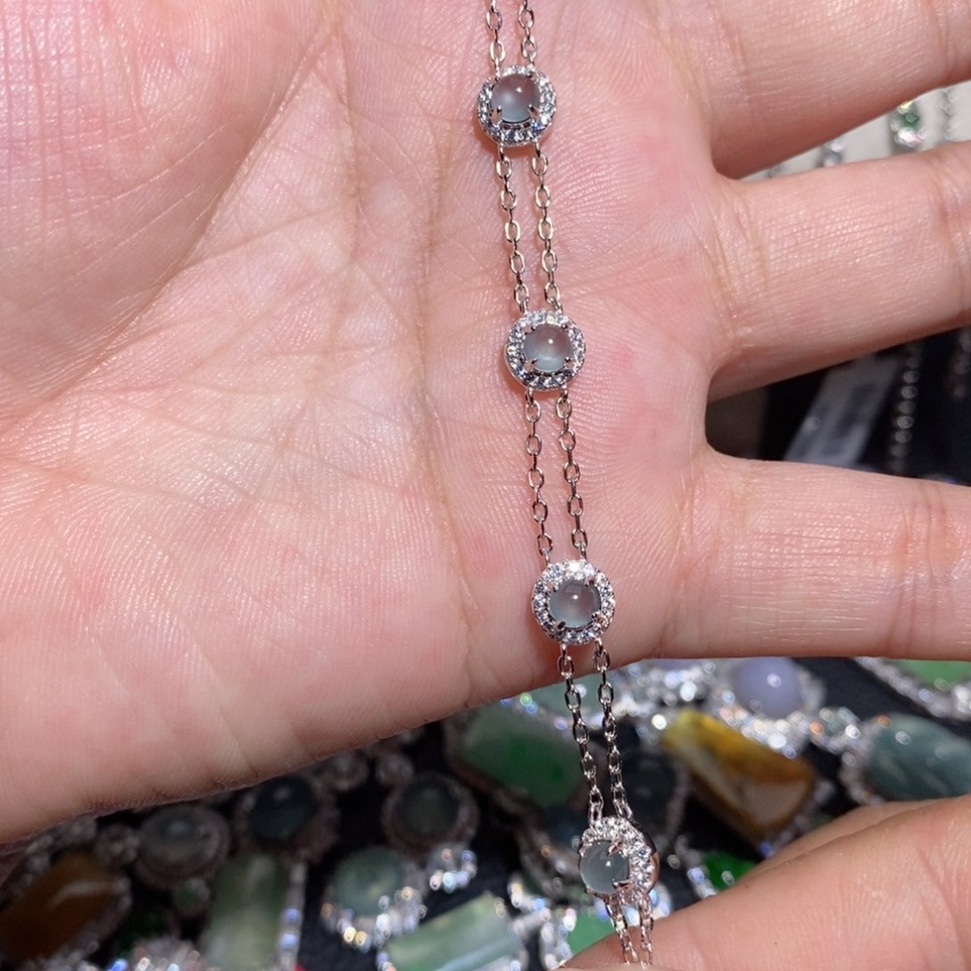 银S925镶嵌手链翡翠k k ko