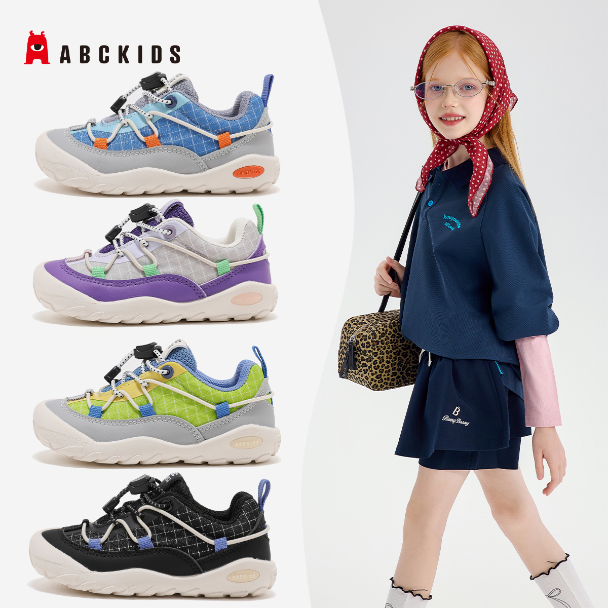 Abckids25年秋季新款中小童跑步休闲鞋透气男女童鞋SY533603606AX