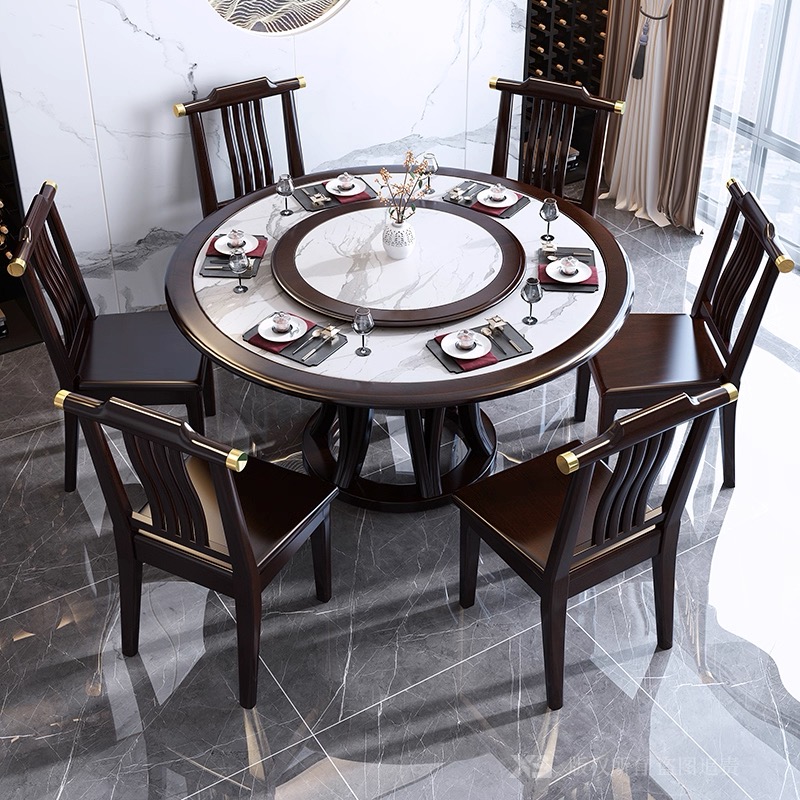 岩板圆形餐桌椅轻奢组合家用10人吃饭桌子餐桌最新款2025高档大气