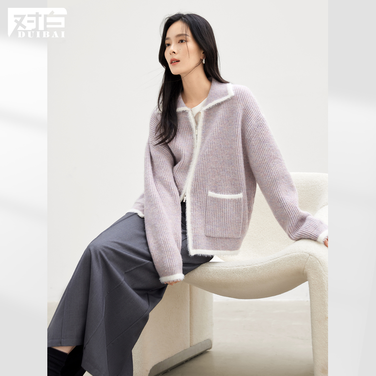 【张老板专属】D01对白仿貂毛撞色毛衣外套女冬季针织开衫EDE118