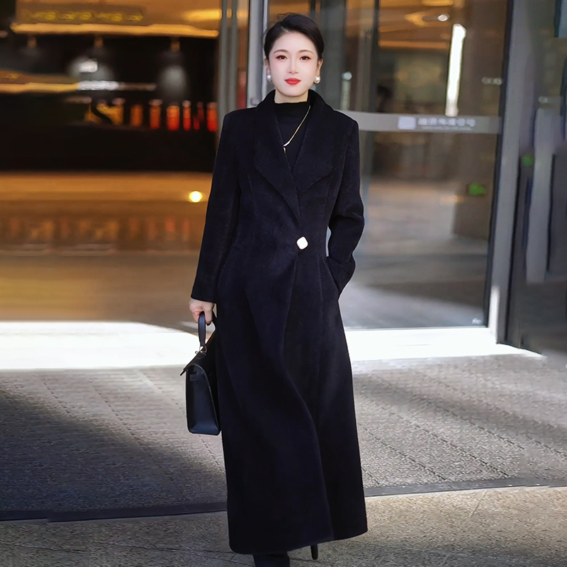 W2001韩版毛呢外套女长款呢子大衣女冬季加厚外套女风衣