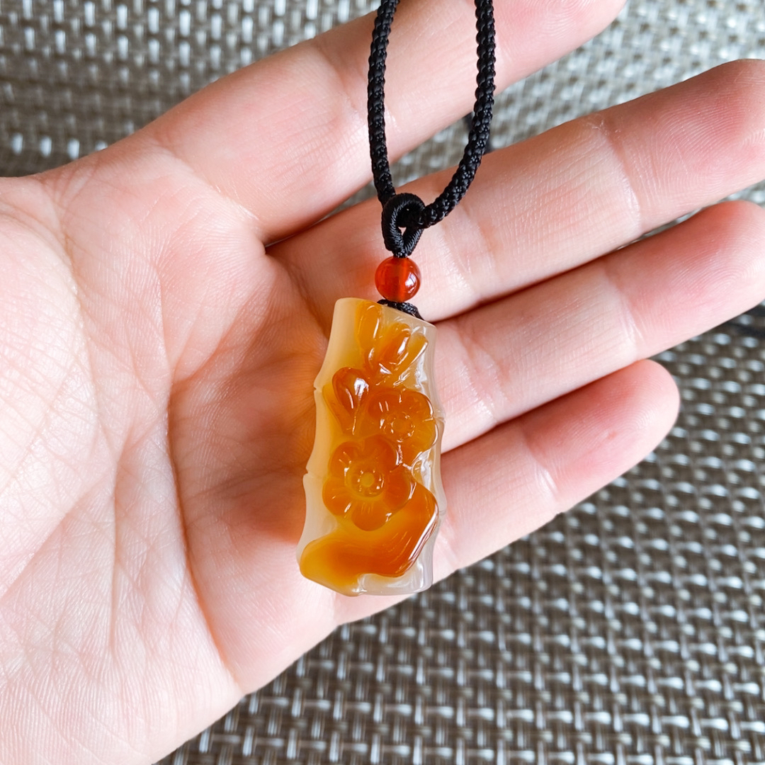 俏色玛瑙竹节吊坠学生款玛瑙节节高升挂件精工手雕步步高升原石