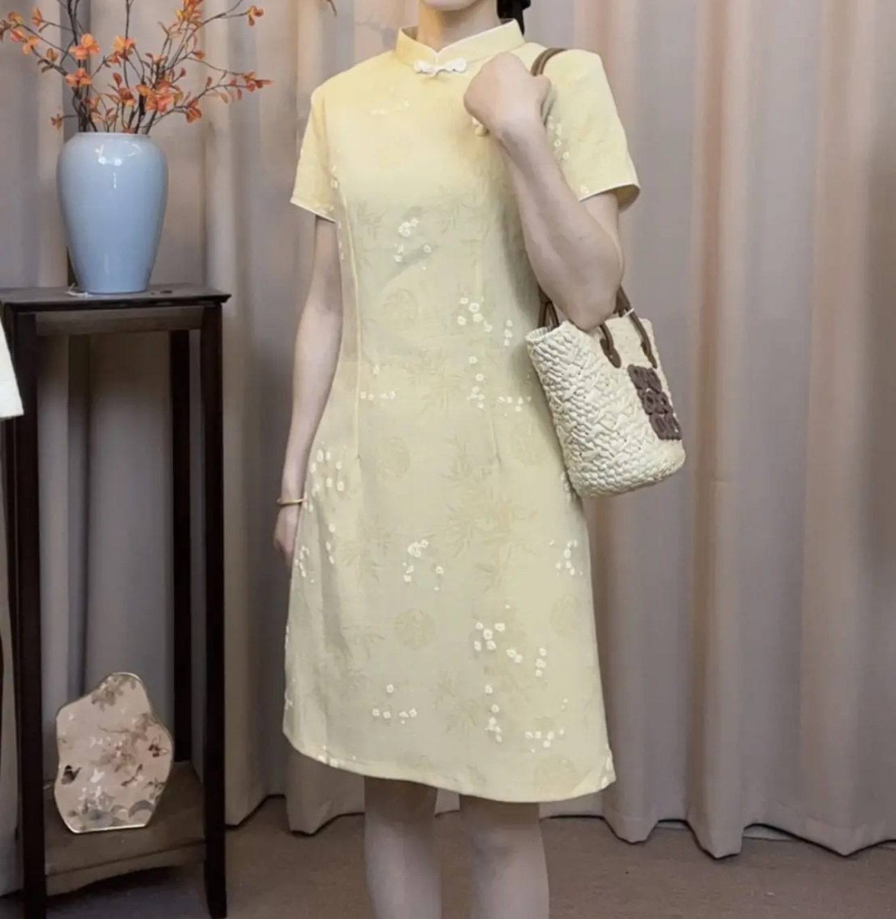 【2619 葫芦扣 黄色 显白】显瘦气质修身优雅复古中国风旗袍