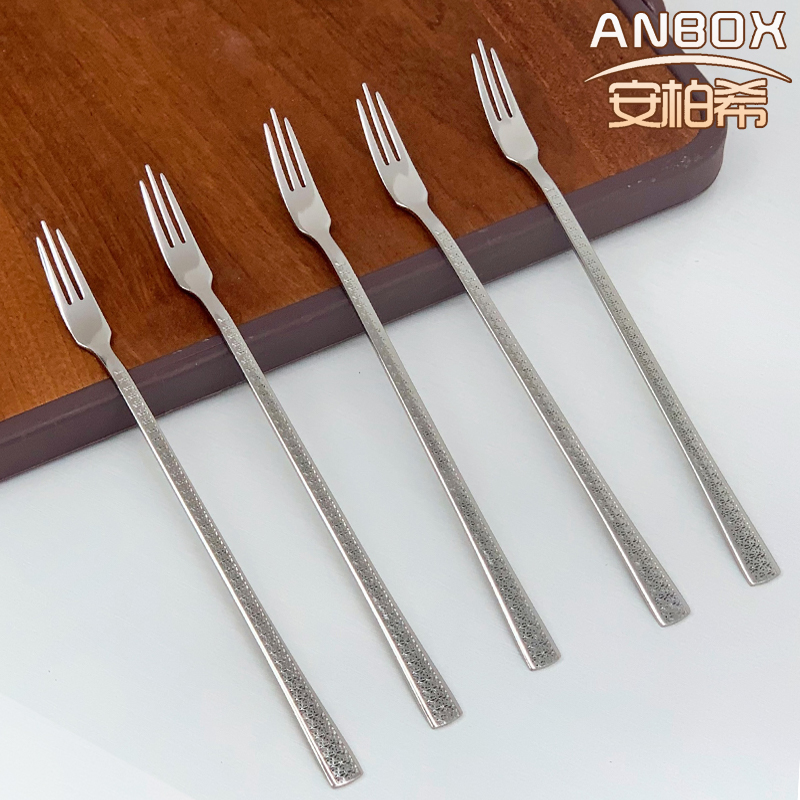 【拍一发五】锤纹长柄水果叉家用精致海王叉五支装