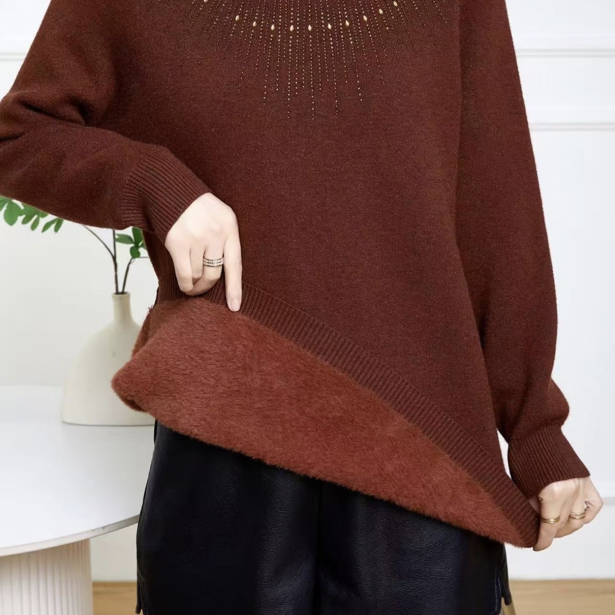 中年大码遮肚圆领针织印花开衫藏装时尚洋气显瘦外套