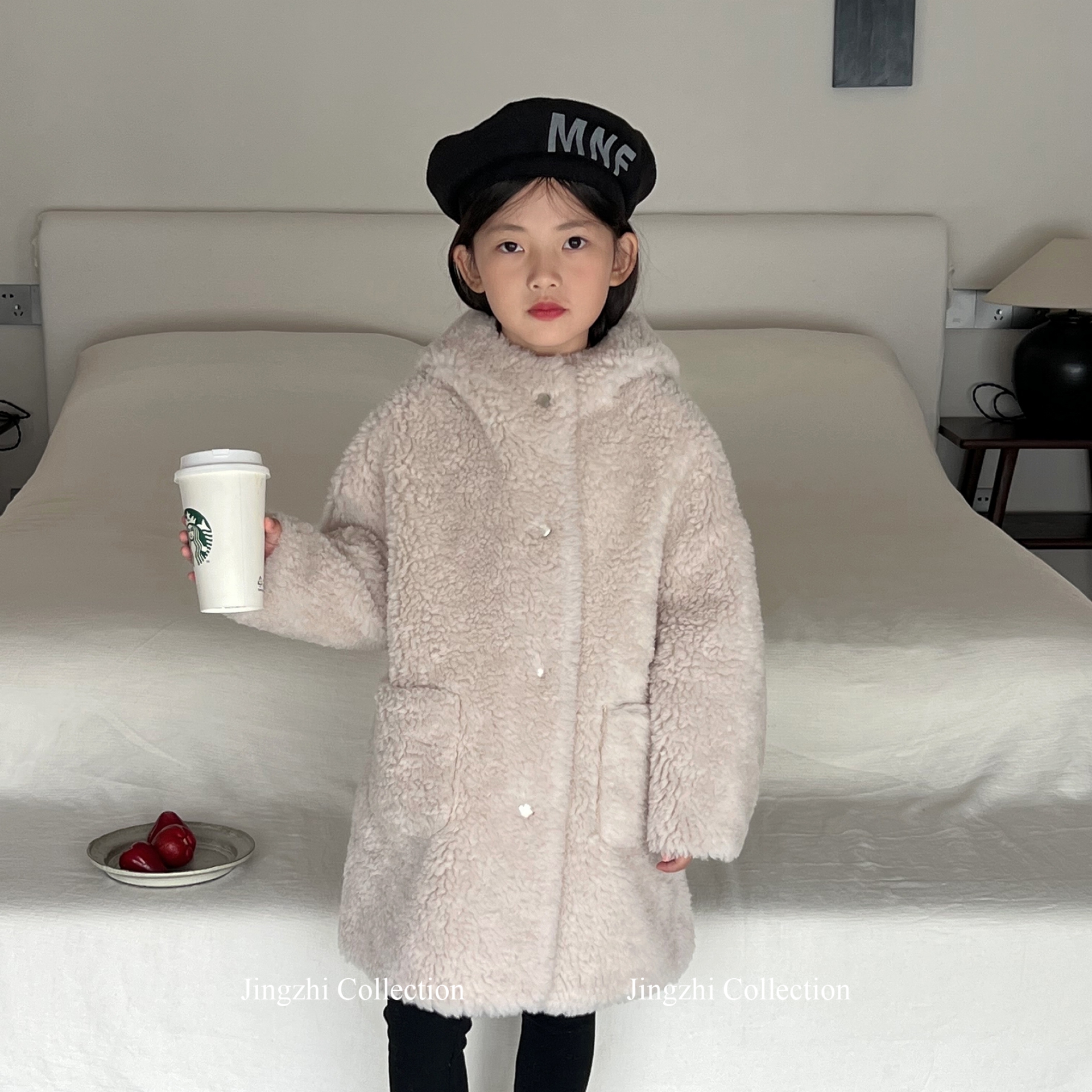 特2025秋冬韩版皮纯色戴帽大衣女童HN简约风戴帽全毛外套