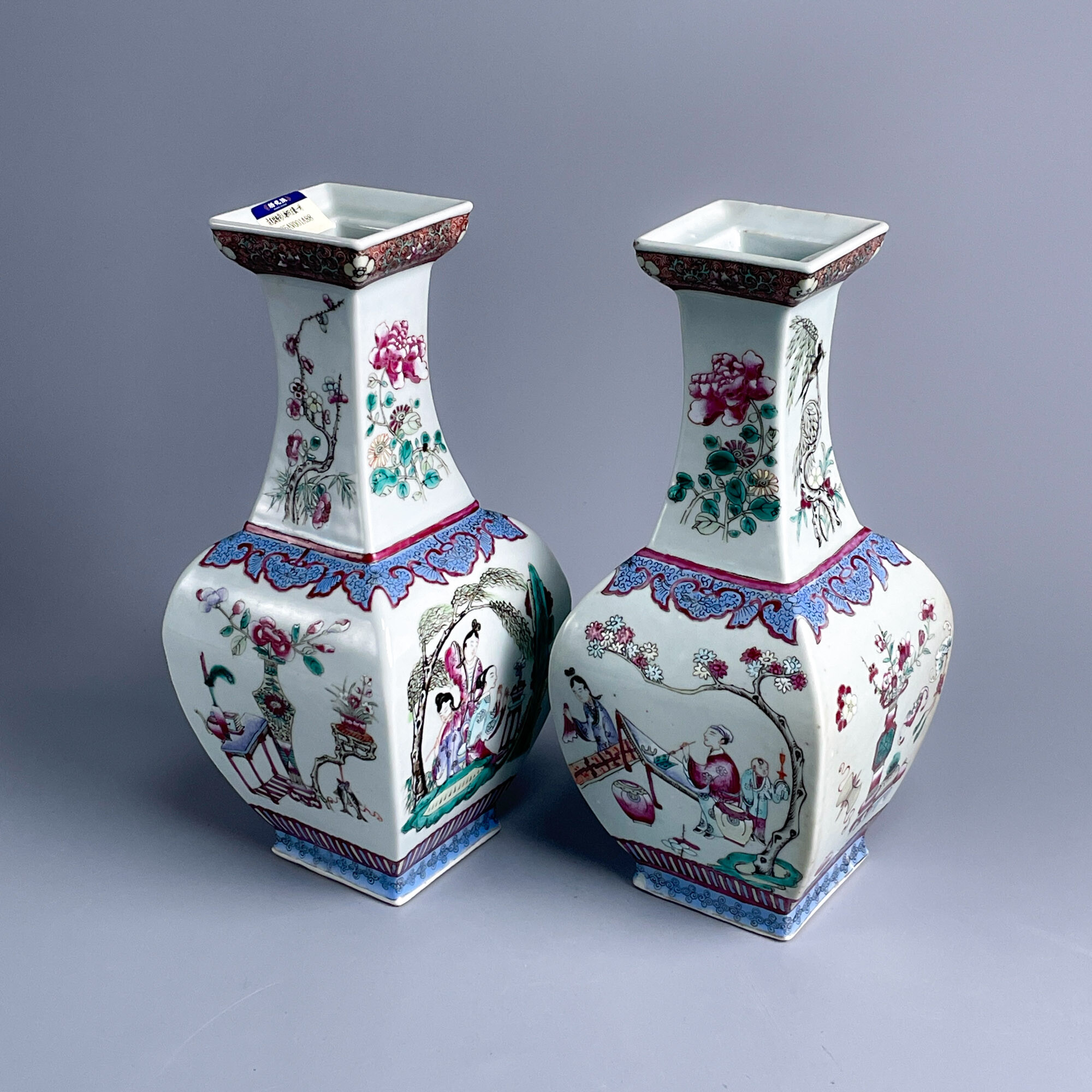 瓷器/古董清光绪粉彩人物四方瓶一对-M25AV001A88/文物/绣花张
