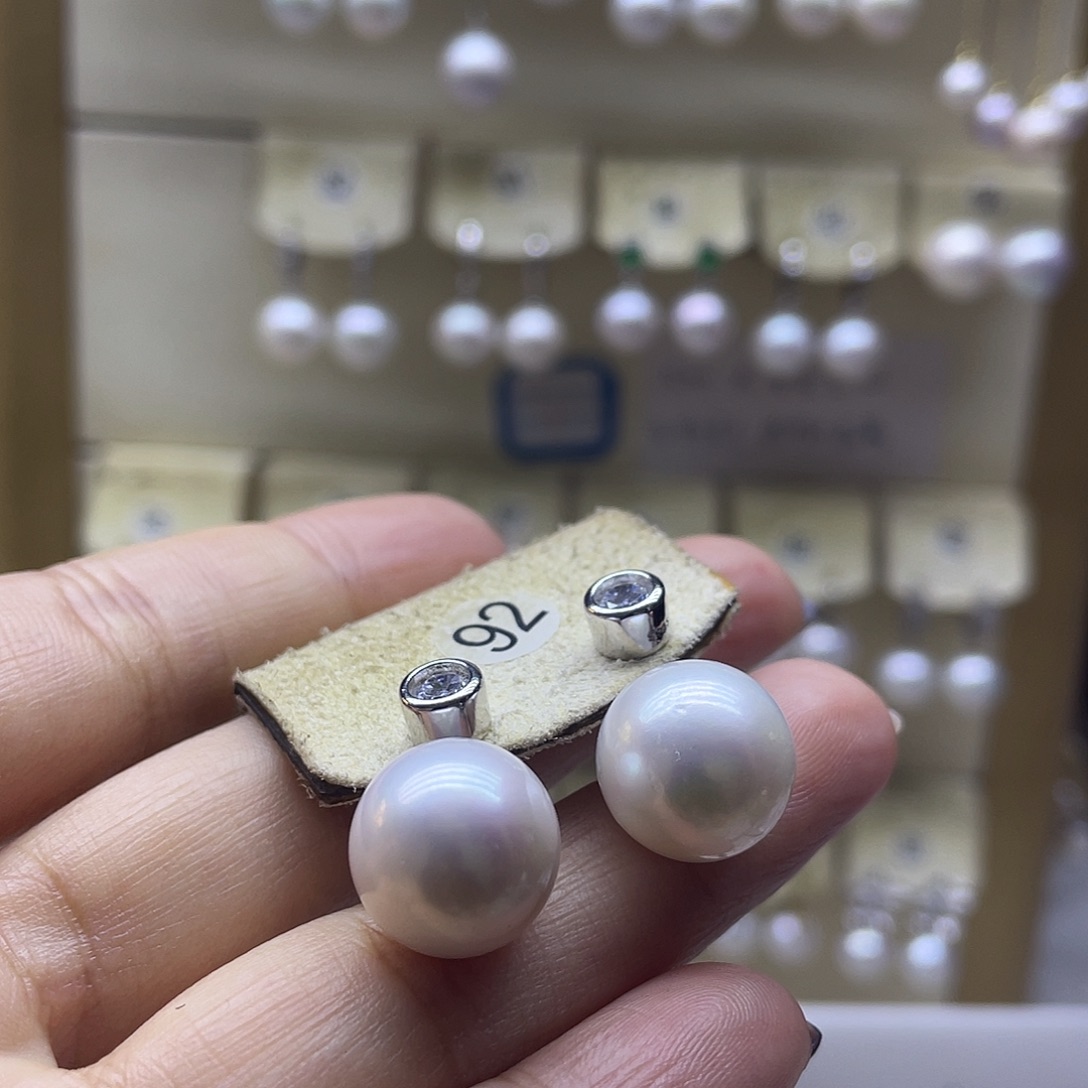 耳饰银S925镶嵌淡水珍珠