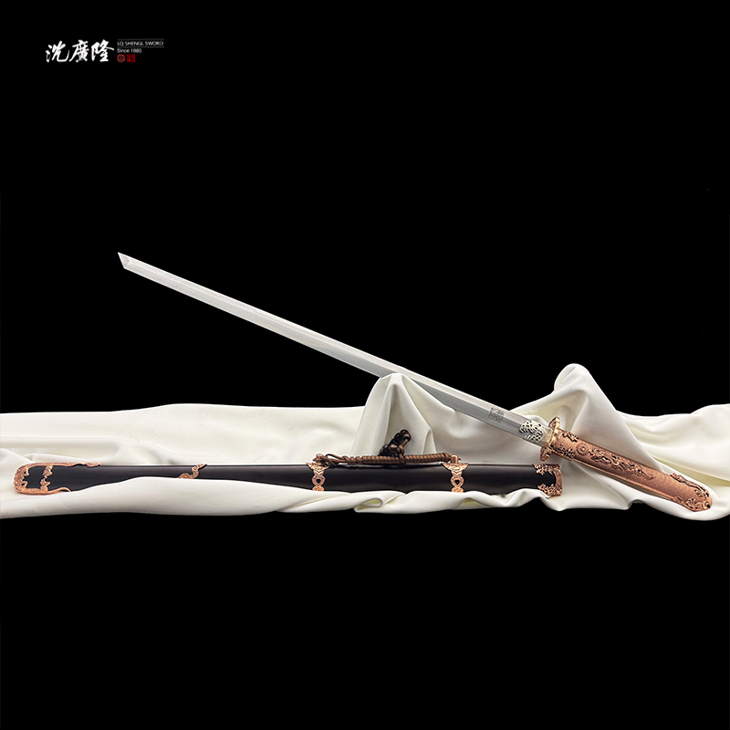 龙泉沈广隆-水龙唐刀5.0紫铜 黑檀木 花纹钢 唐横刀 未开刃