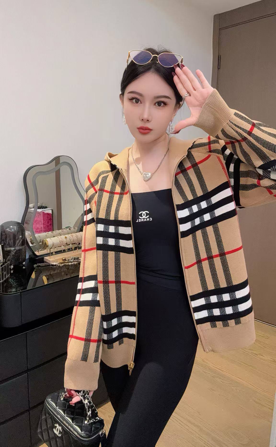  F375 [杋爷潮品] 重工格子针织外套