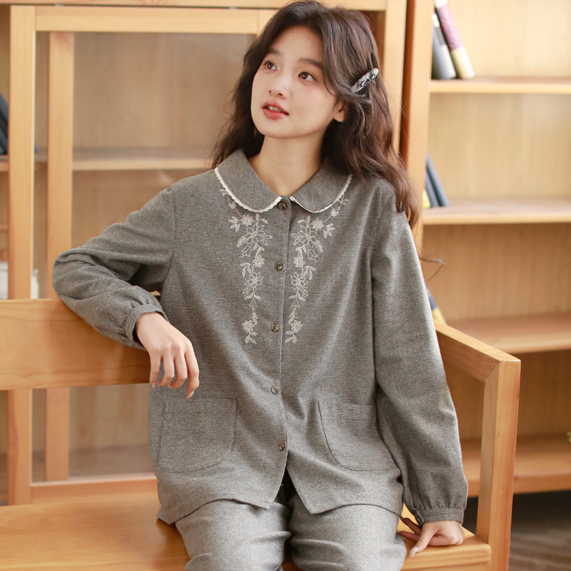秋冬季高级感女士纯棉磨毛高工刺绣可外穿家居服套装258646