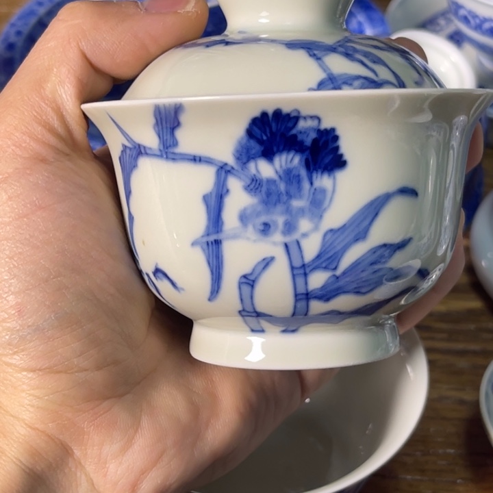 痴**外景德镇陶瓷青花盖碗