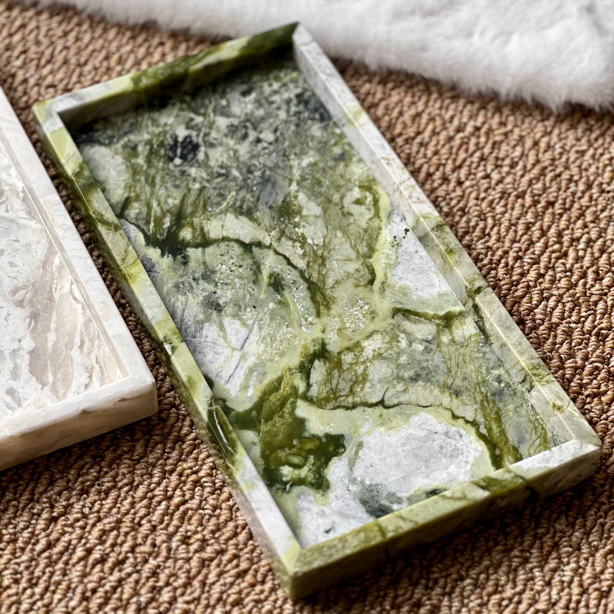 集石|天然爱尔兰绿大理石浴室洗漱台收纳托盘家居氛围感装饰摆件