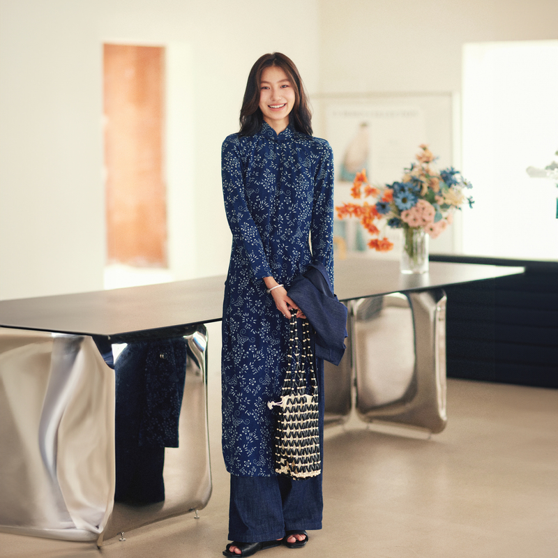 生活在左新中式改良高开衩长衫女装蓝印花布系列衬衫女1992181467