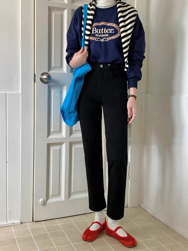 SU【095】代A9 愫珊 早秋新款高腰四面弹黑色九分烟管裤