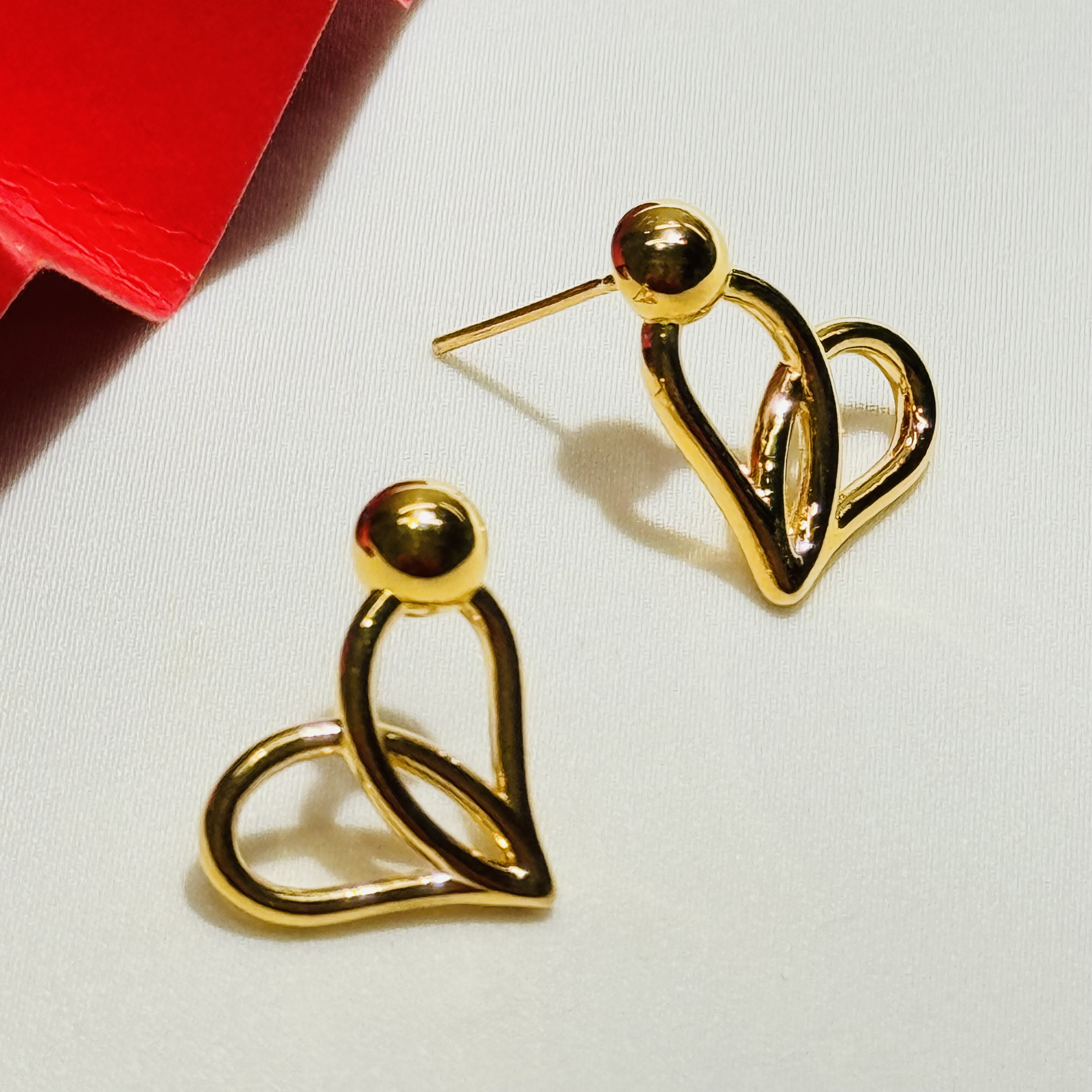 黄金足金999亮面水滴爱心5D硬金耳环
