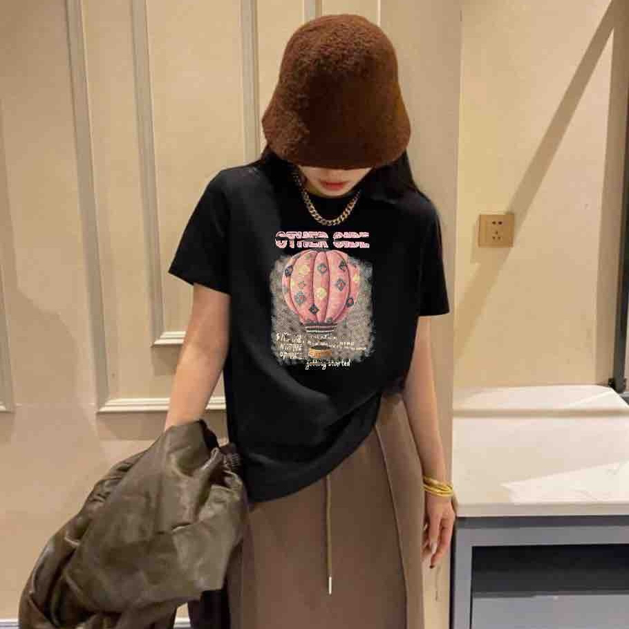 透气常规T恤印花刺绣显瘦圆领法式常规款女士短袖