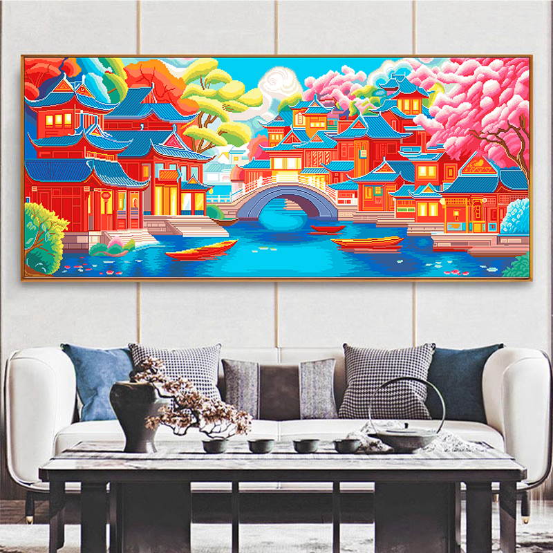 【美娜丽莎】江南古韵新版十字绣客厅风景山水画48色满绣无勾边简约