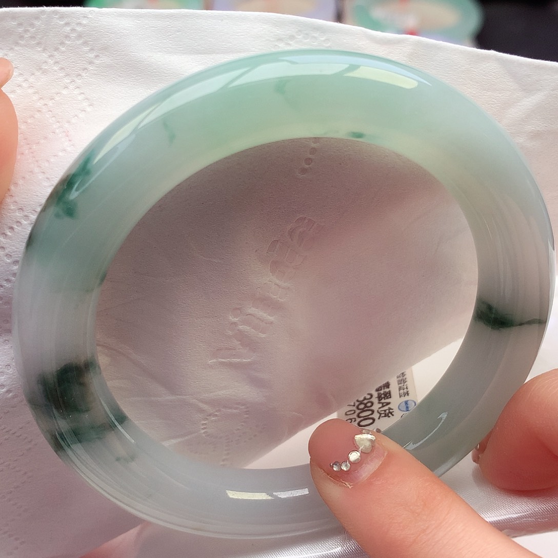 翡翠手镯未镶嵌天然翡翠56-57胖圆立体绿花