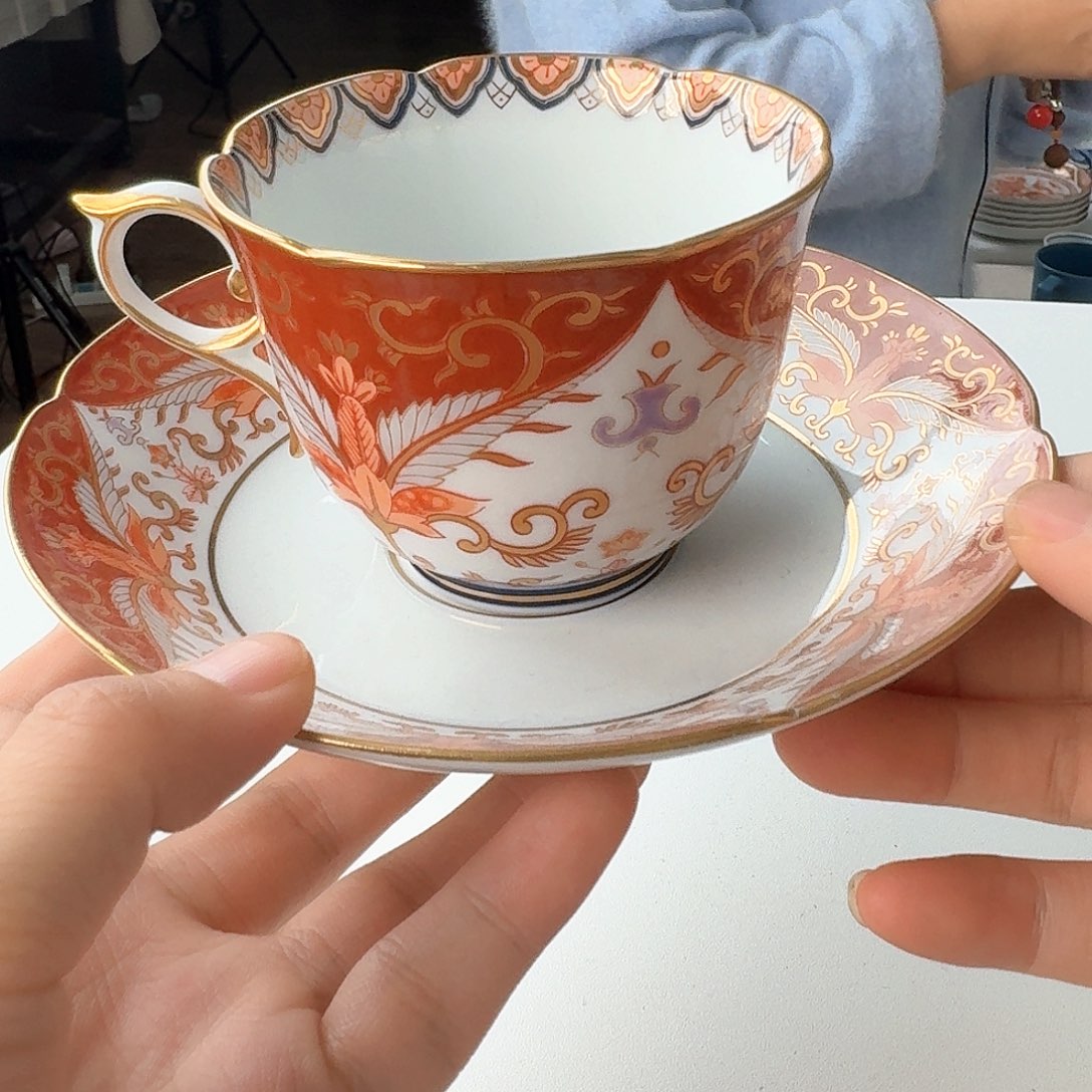 瓷片金彩绘凤凰咖啡杯碟