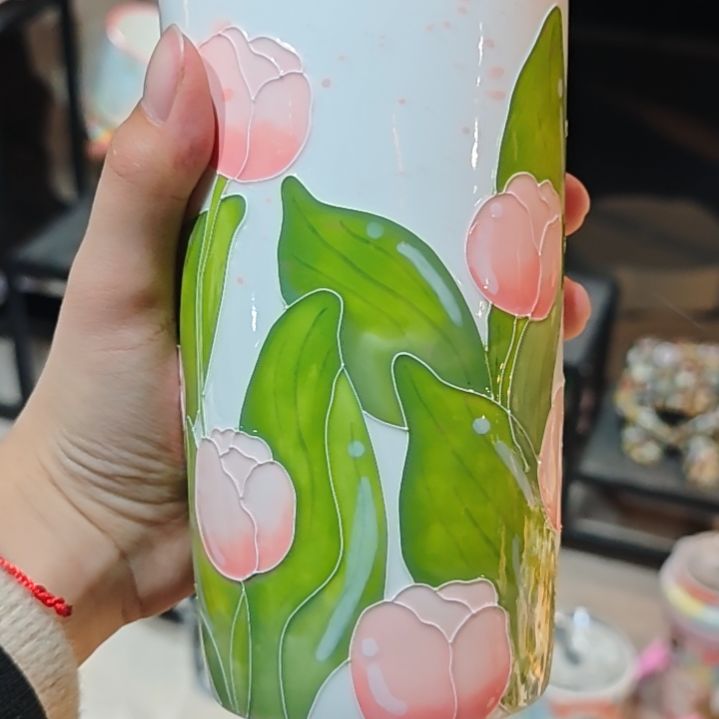 流***汉陶釉下五彩彩郁金香马克杯