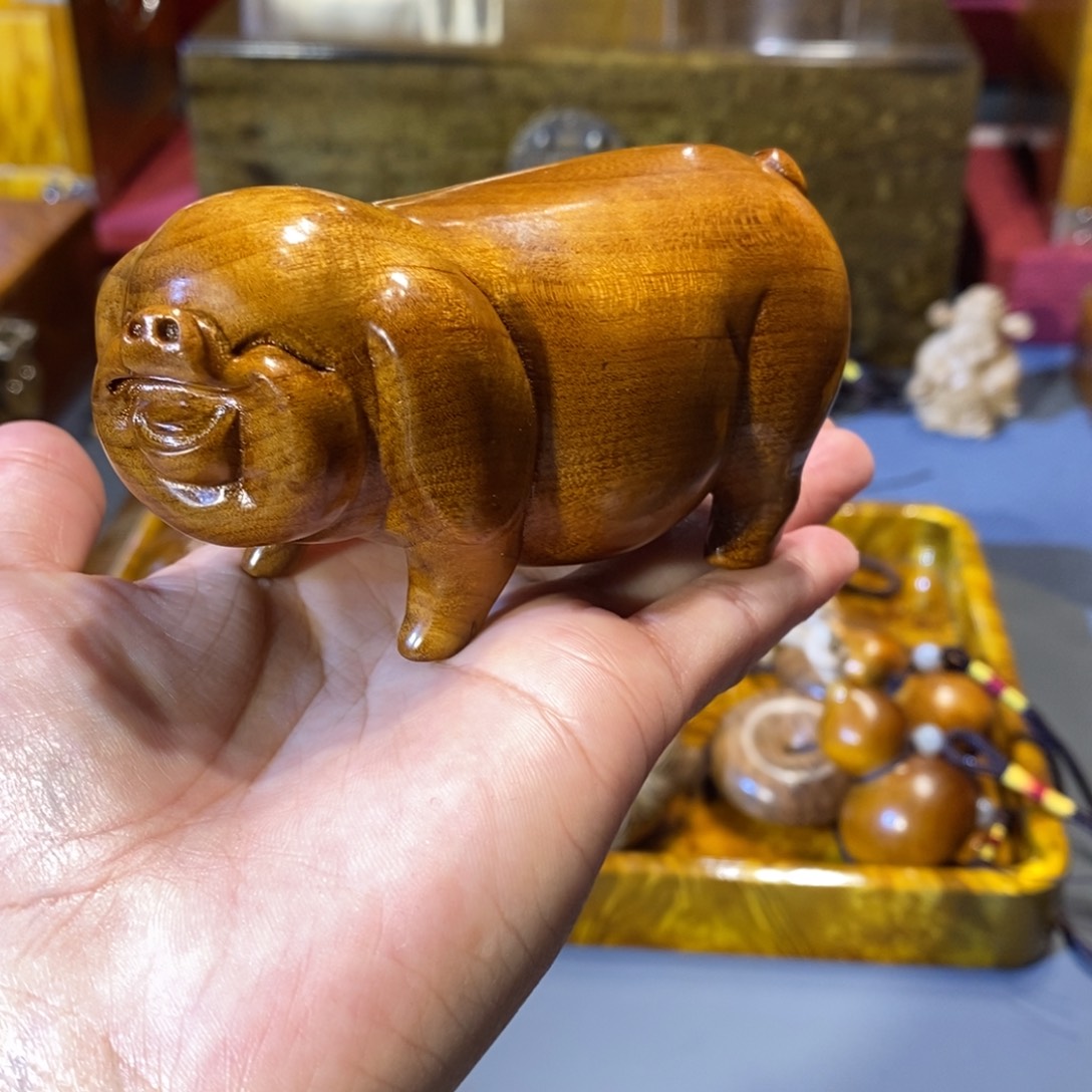 楠木金丝楠木小叶手把发財猪