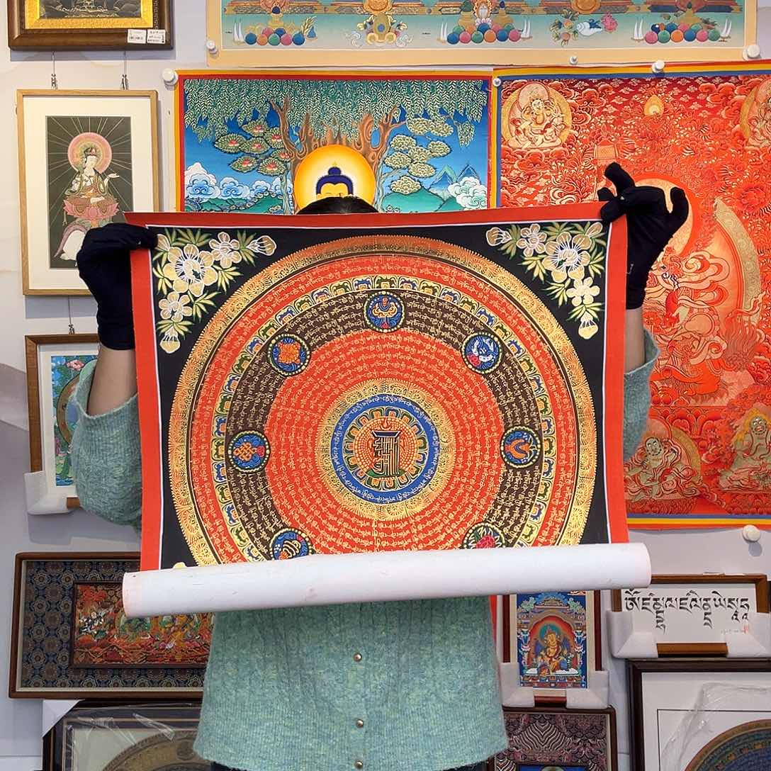 装裱画纯手绘唐卡50厘米左右六字真言