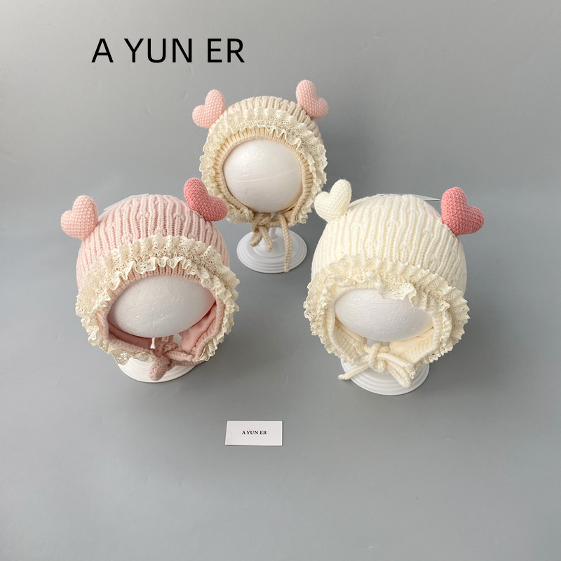 宝宝帽子冬天毛线帽婴幼儿韩版爱心加厚保暖可爱护耳帽针织帽防风