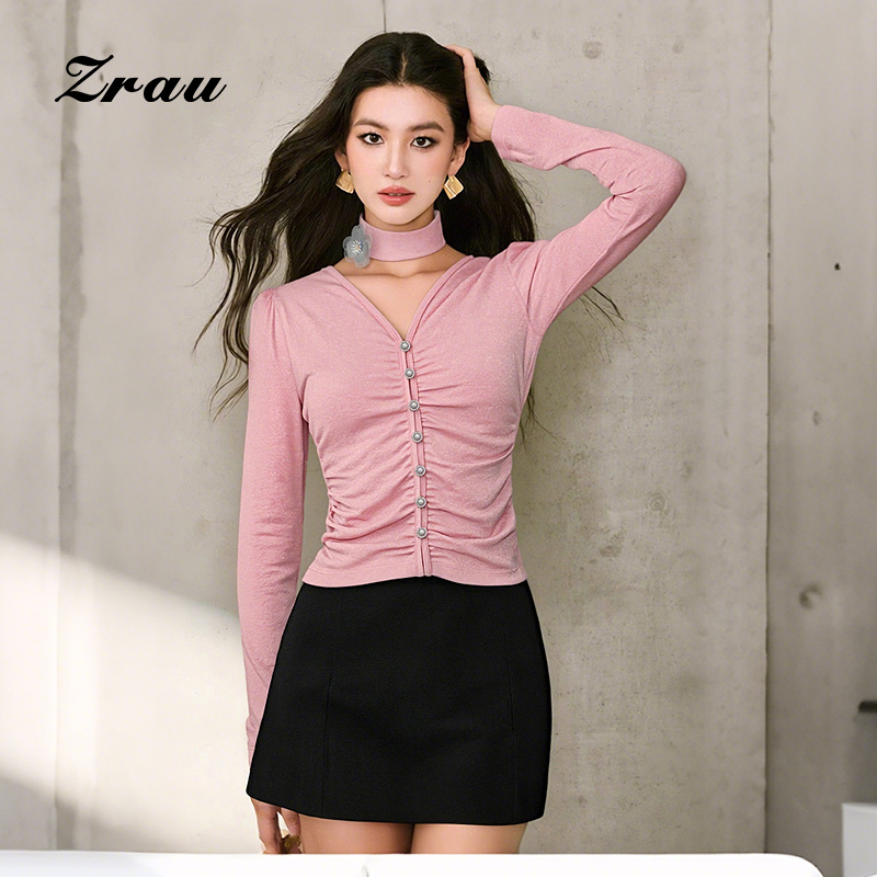 【臻选】ZRAU粉色气质针织上衣Z1251A0031