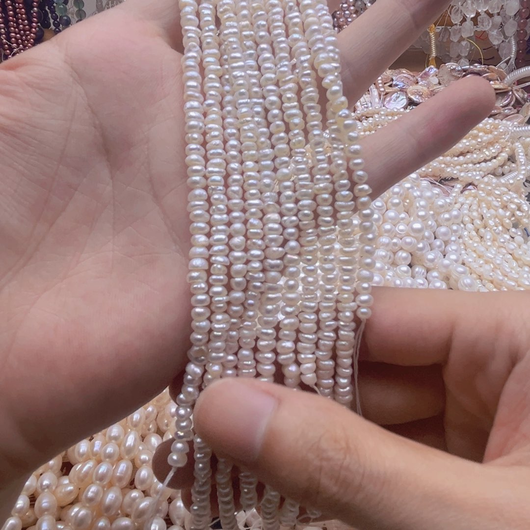 未镶嵌淡水珍珠珍珠半成品卡4左右白色算盘珍珠散珠36厘米