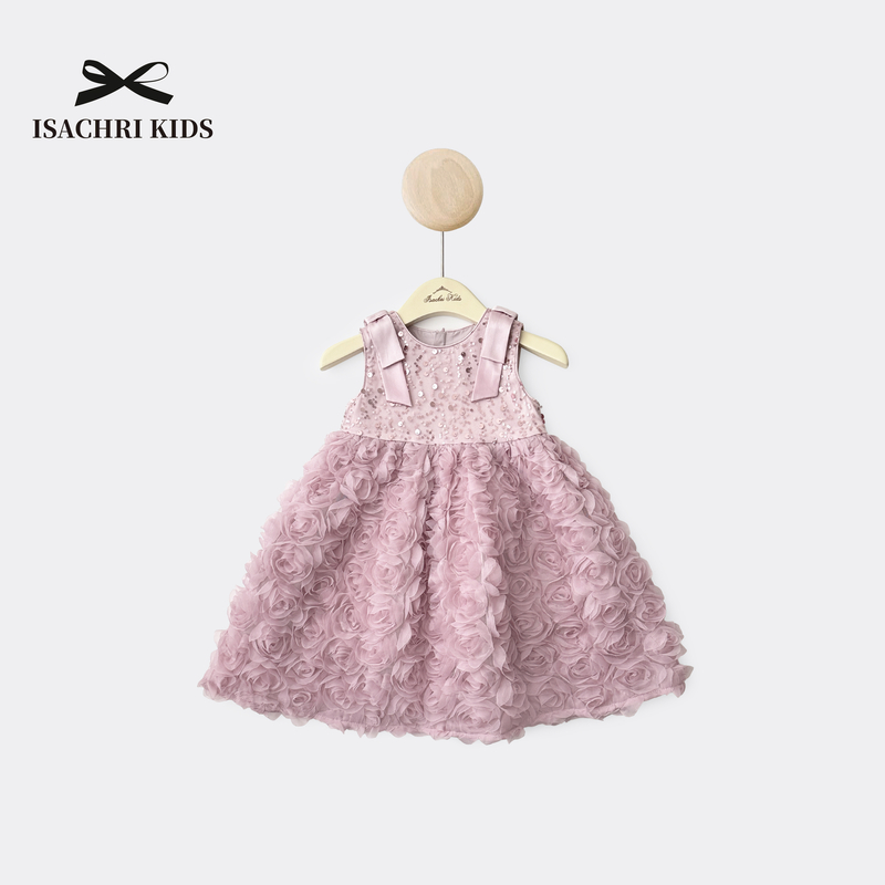 晶晶家【现发】玫瑰岛立体盘花~女儿童连衣裙夏花童礼服公主裙IS549