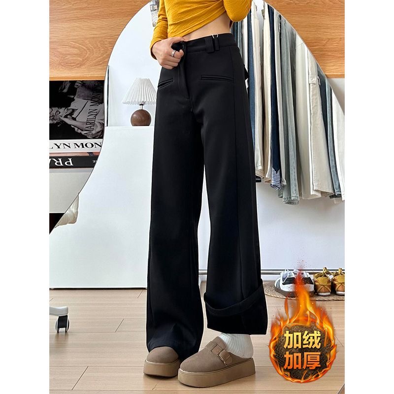 D25 121909 【送重工腰带】新款阔腿裤女加绒加厚西服拖地裤