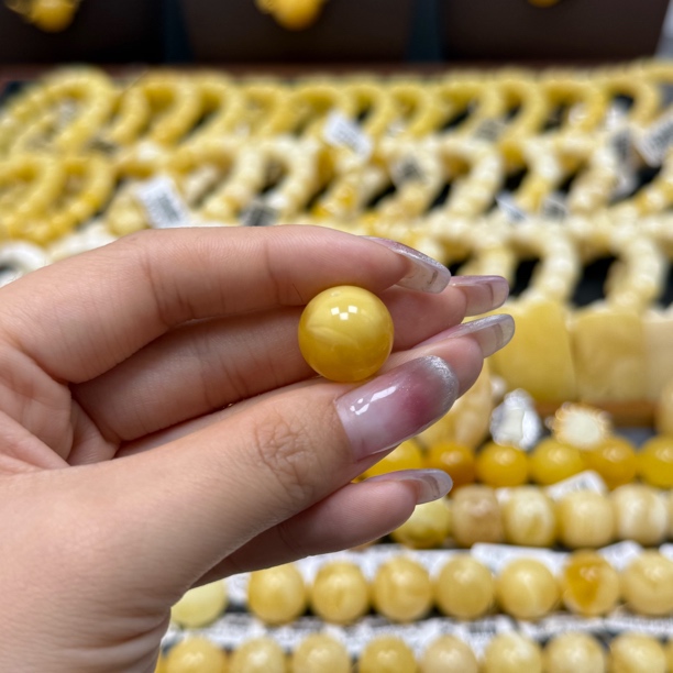 兰蜜珠宝天然原矿琥珀蜜蜡浓蜡妖花溶洞圆珠15.4mm