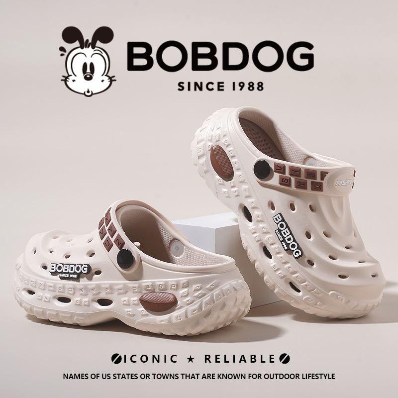 Bobdog/巴布豆夏新款儿童防滑休闲外穿透气洞洞软底厚底耐磨拖鞋