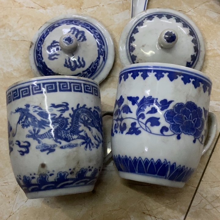 陶一个龙纹一个芙蓉花办公杯