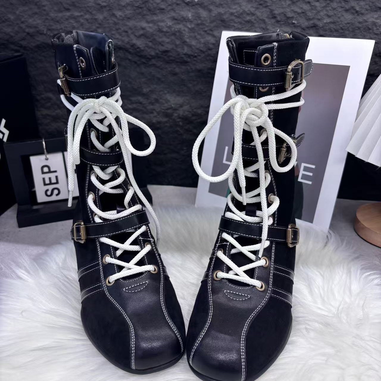 28-516玛莎玛索秋季新款二棉时尚百搭拳击女靴