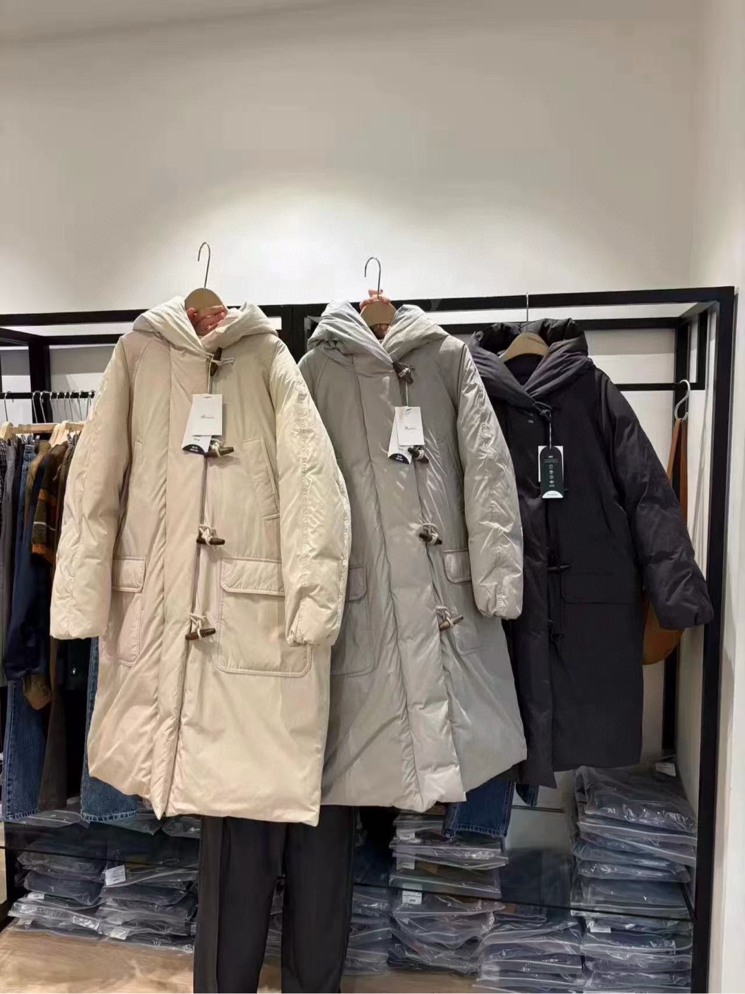 韩国东大门爆款牛角扣冬季中长款女装带帽连帽长款长袖大鹅羽绒服