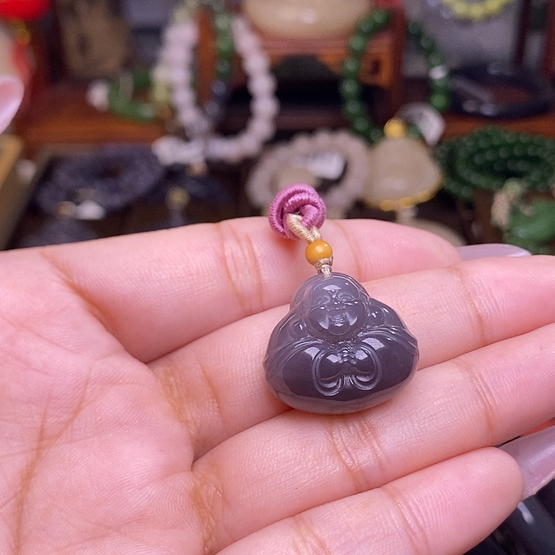 和田玉烟紫抱抱佛吊坠未镶嵌