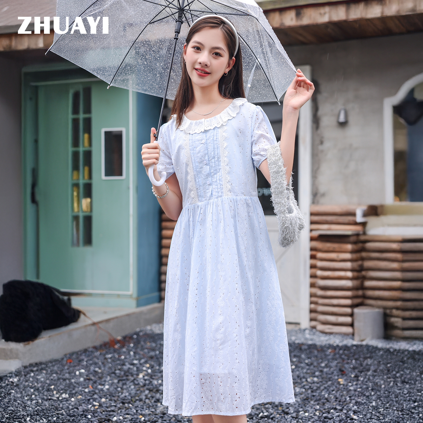 女童夏季连衣裙刺绣蕾丝花边大码显瘦时尚遮肚裙子（25222339）9