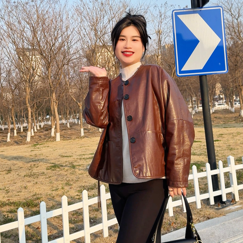 【绵羊皮】230斤大码女装巨显瘦轻奢简约遮肚子宫廷风真皮皮衣外套