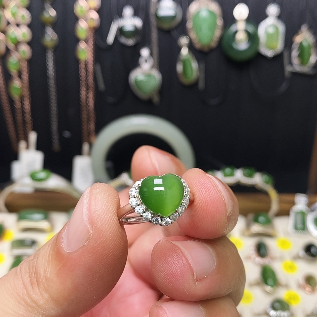 和田玉（碧玉）银S925镶嵌戒指