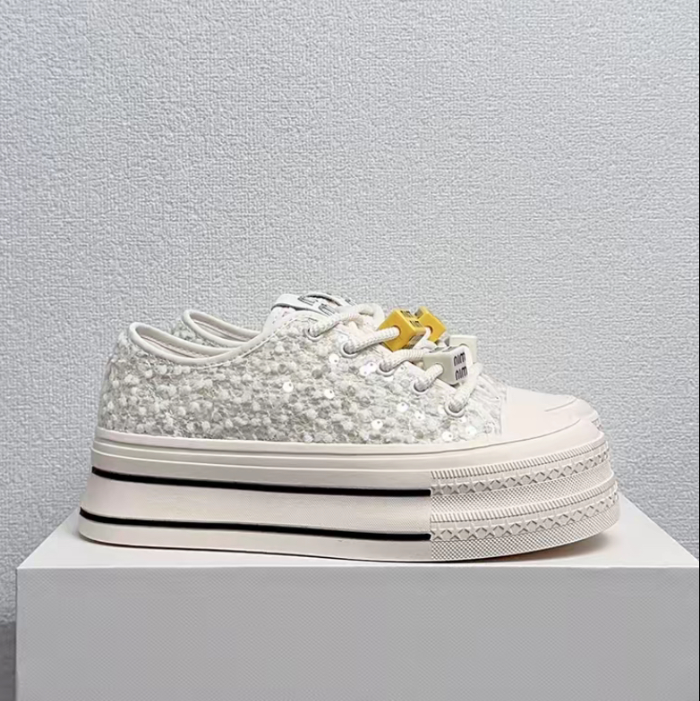 2025夏季新款透气小香风亮片织物女鞋百搭厚底休闲板鞋250115-2