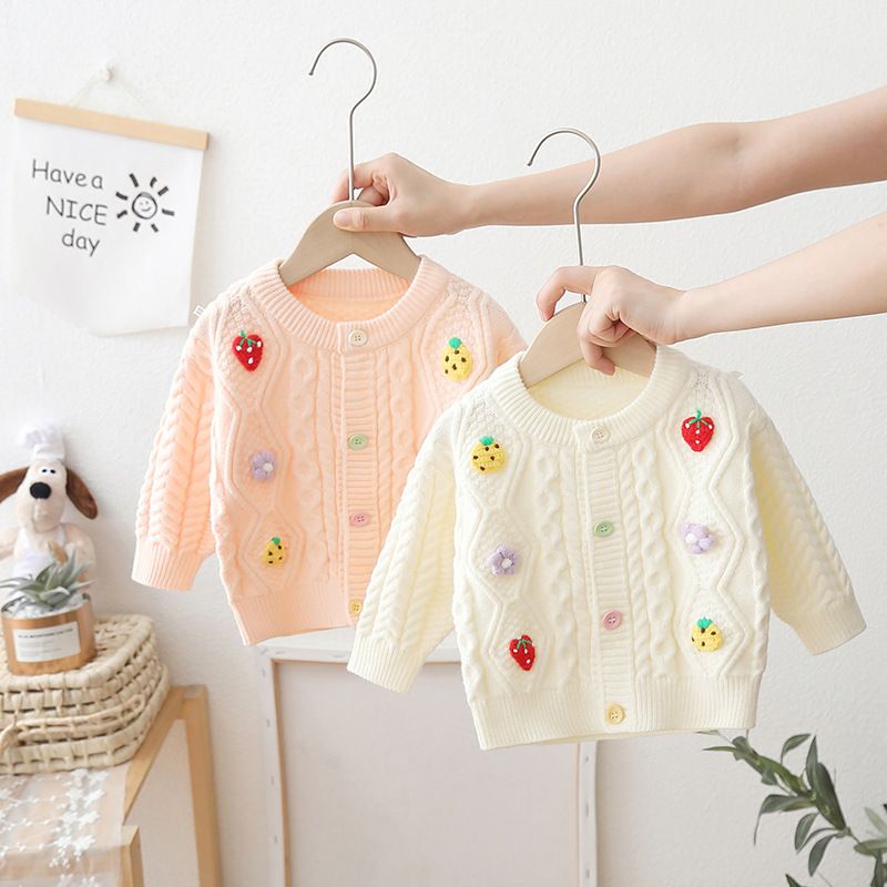 女童春秋季外套2025新款女宝宝毛衣开衫韩版婴幼儿童洋气宝宝外套