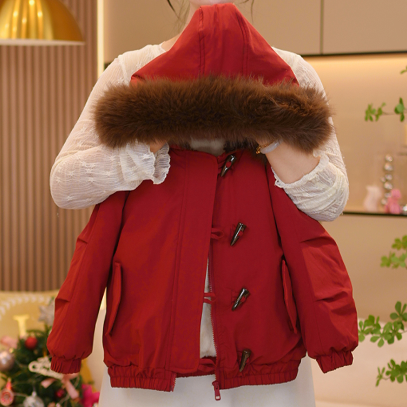 【闺蜜家】女童冬季新款时尚加毛加厚毛领可拆卸连帽棉服外套-9239