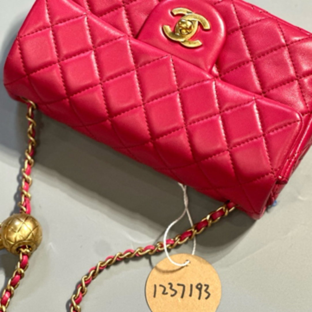 95新 Chanel/香奈儿 夏七中古/粉色金球大mini/单肩包1237193