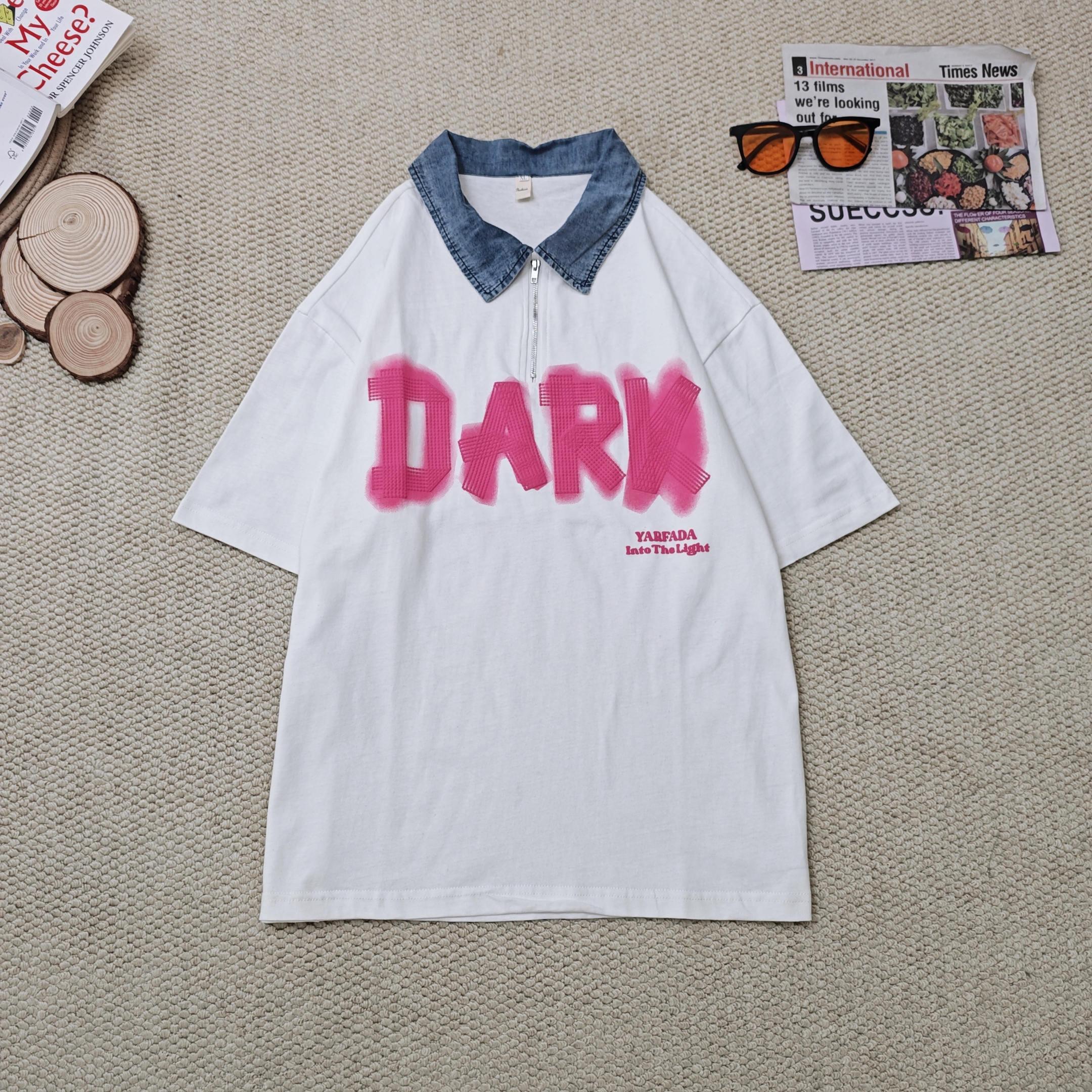 2025夏季新款宽松百搭字母印花Polo领短袖T恤2369