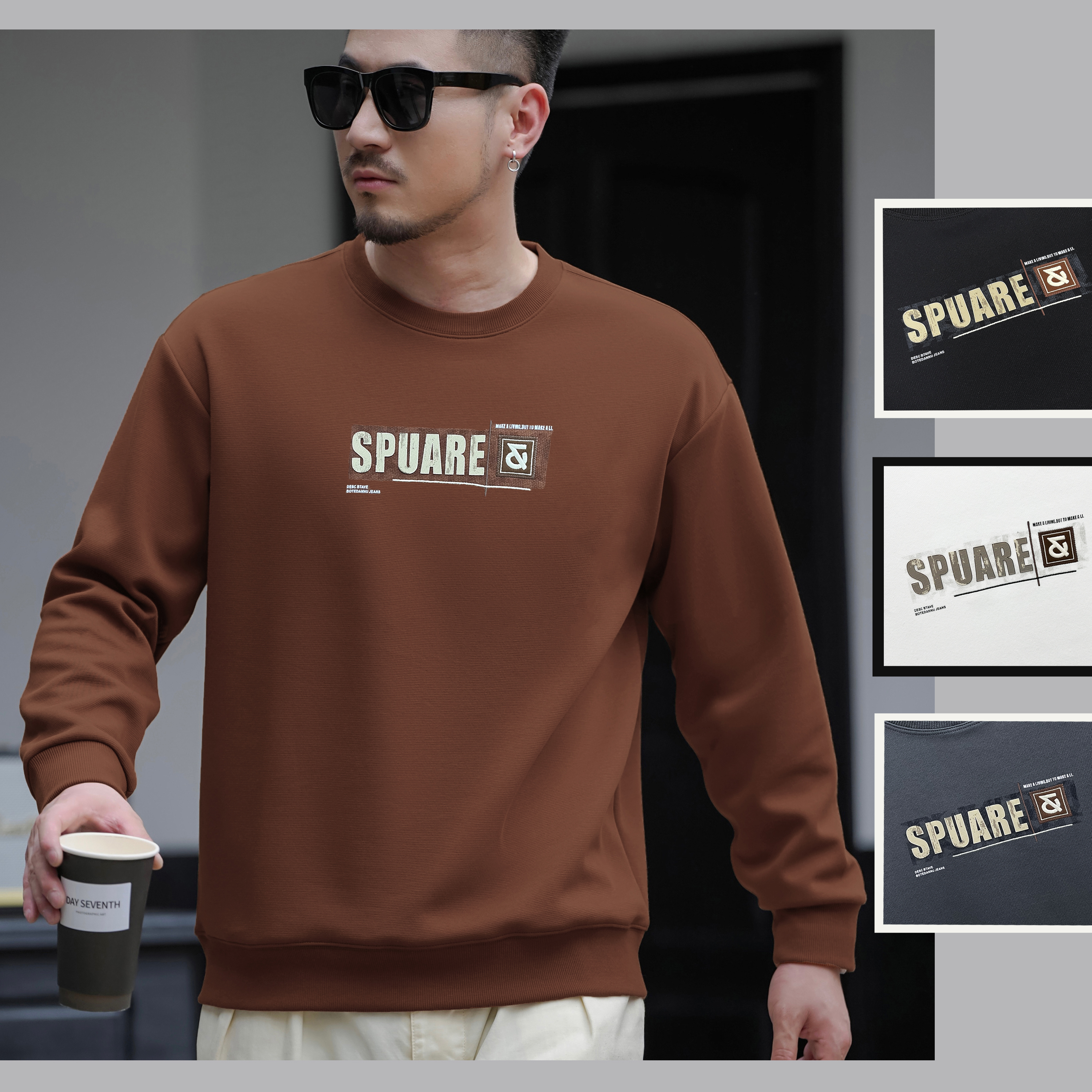 【树邦实体高品】秋季新款字母刺绣潮流简约百搭男款圆领长袖卫衣